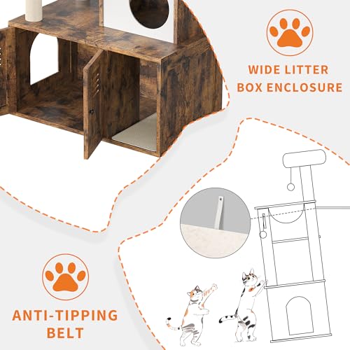 Rustic Brown Wooden Cat Furniture with Cat Tree Tower and Condo L511