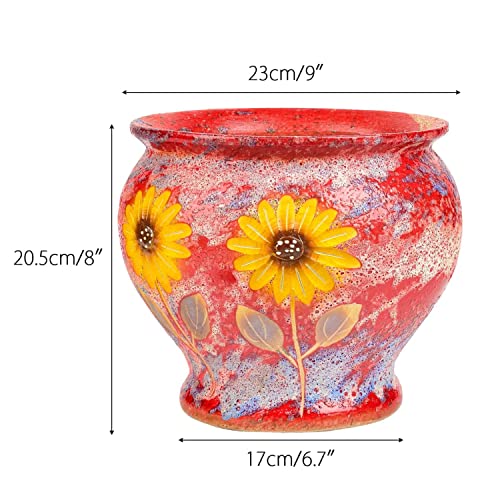 9 Inch Hand Painted Ceramic Planter Pot with Drainage Hole Y320
