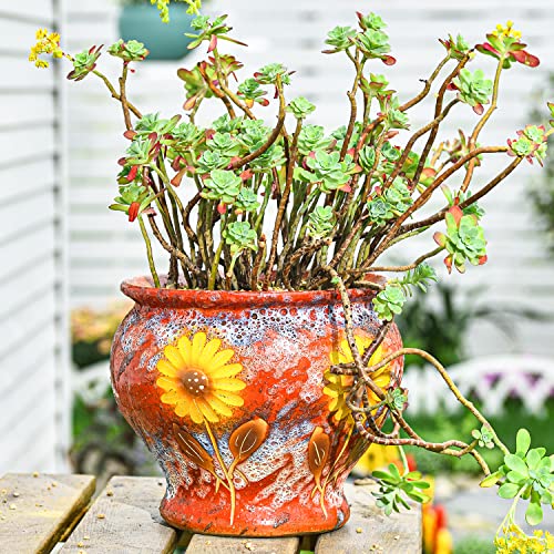 9 Inch Hand Painted Ceramic Planter Pot with Drainage Hole Y320