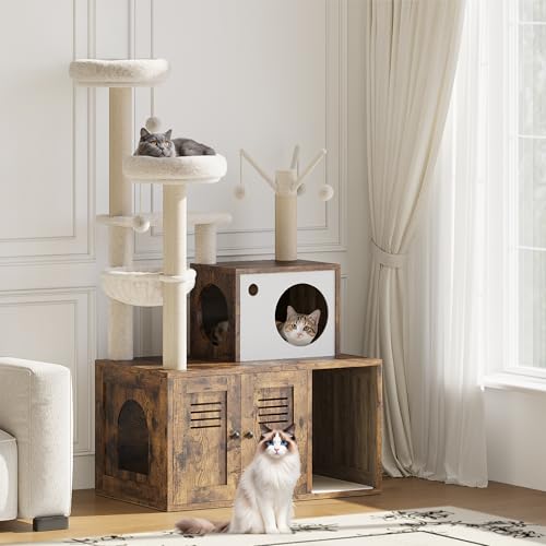 Rustic Brown Wooden Cat Furniture with Cat Tree Tower and Condo L511