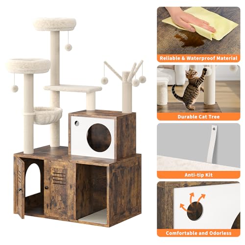 Rustic Brown Wooden Cat Furniture with Cat Tree Tower and Condo L511