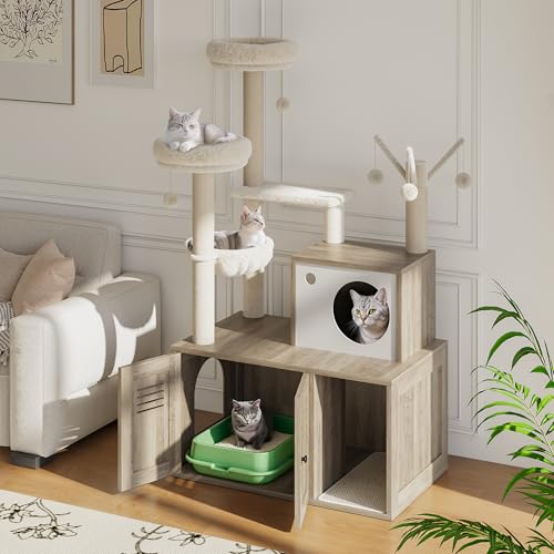 Rustic Brown Wooden Cat Furniture with Cat Tree Tower and Condo L511
