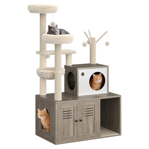Rustic Brown Wooden Cat Furniture with Cat Tree Tower and Condo L511