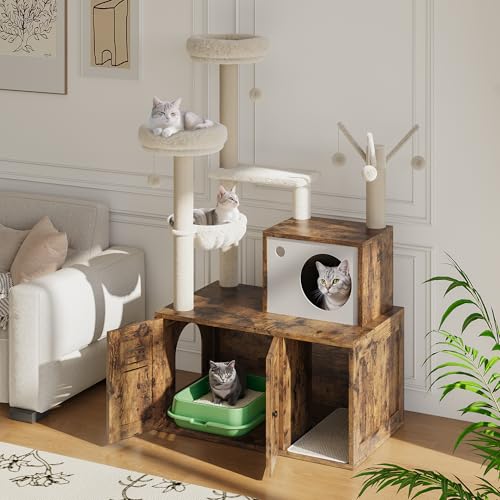 Rustic Brown Wooden Cat Furniture with Cat Tree Tower and Condo L511