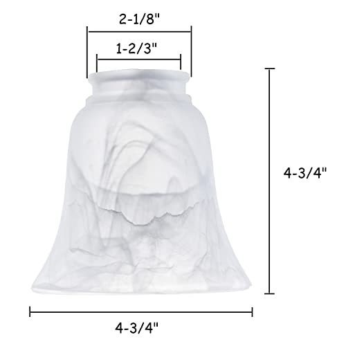 Set of 4 Clear & Frosted Glass Ceiling Fan Light Covers, 2-1/8" Fitter Size, 4-4/5" high x 5" Diameter O27701