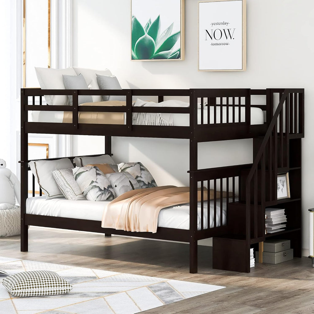 Twin Over Full Solid Wood Bunk Bed with Slide and Drawers X781061