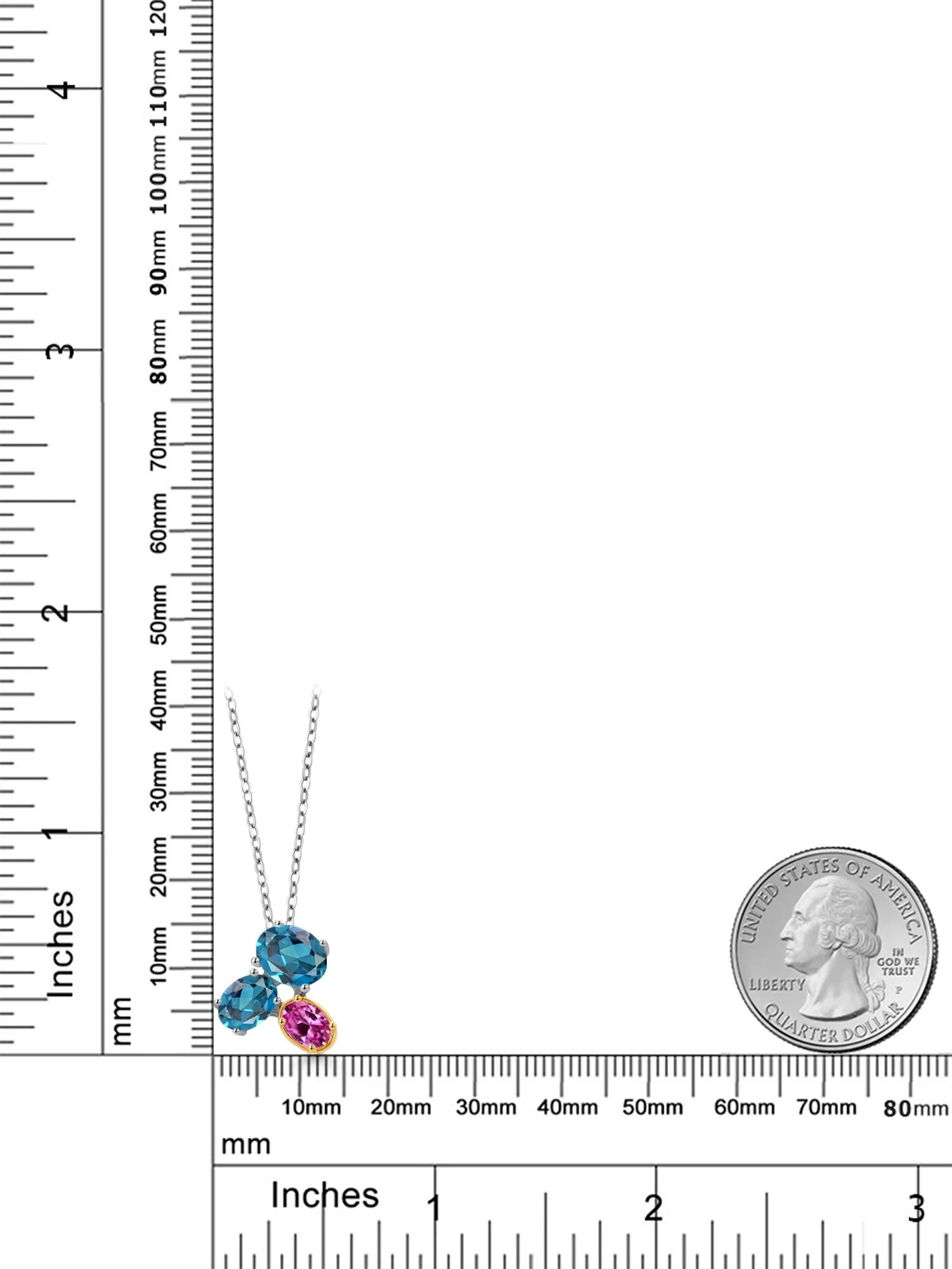 925 Silver 10K Yellow Gold London Blue Topaz Pink Created Sapphire Pendant Necklace 3.00 Cttw Oval 8X6MM 7X5MM 6X4MM 18 inch Chain J997232