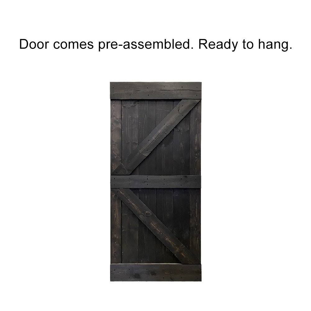 Charcoal Black Stained Wood Interior Sliding Barn Door with Hardware Kit I867