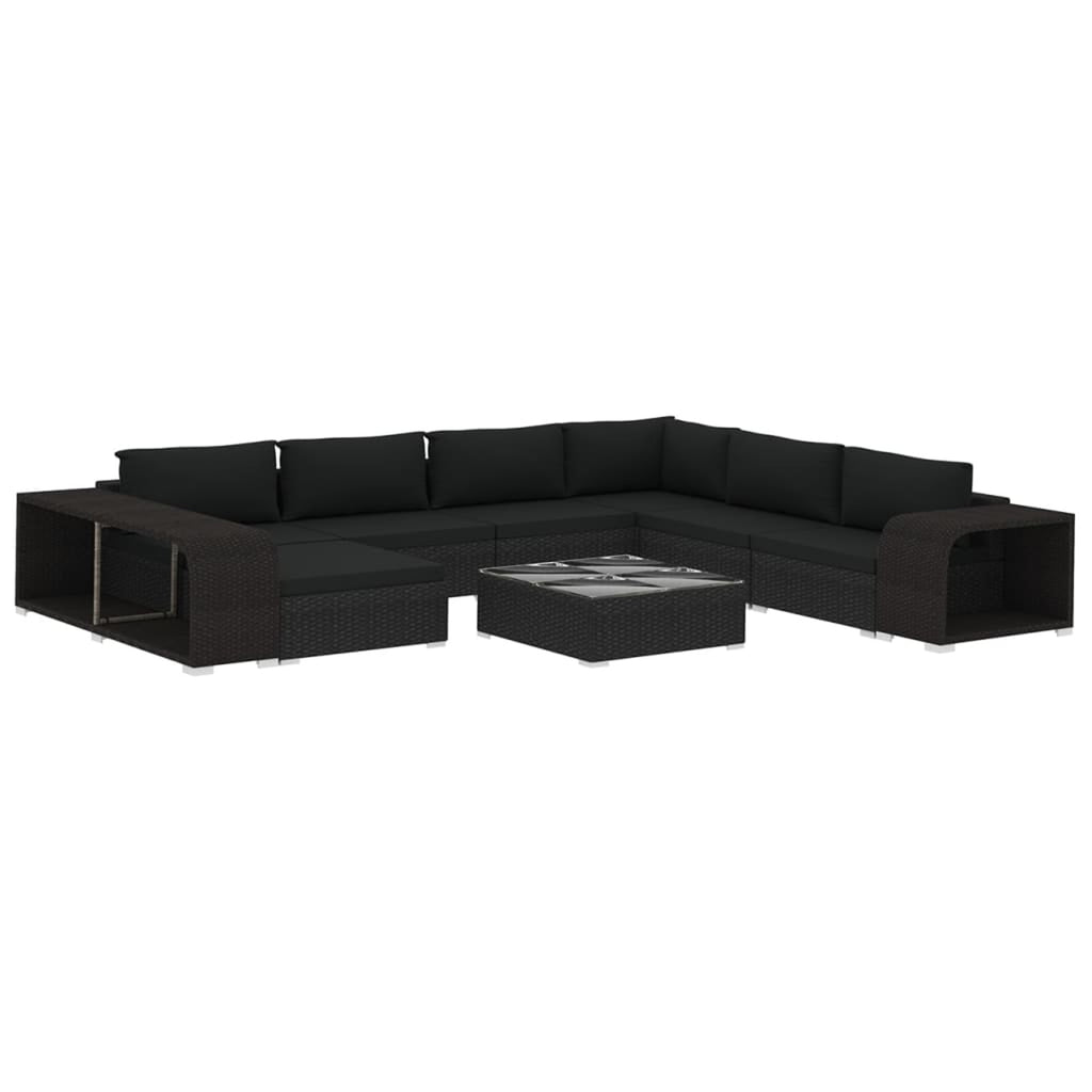 10 Piece Poly Rattan Patio Lounge Set with Cushions K895388