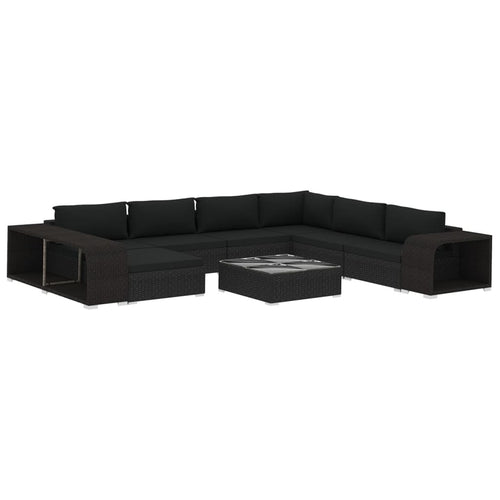 10 Piece Poly Rattan Patio Lounge Set with Cushions K895388