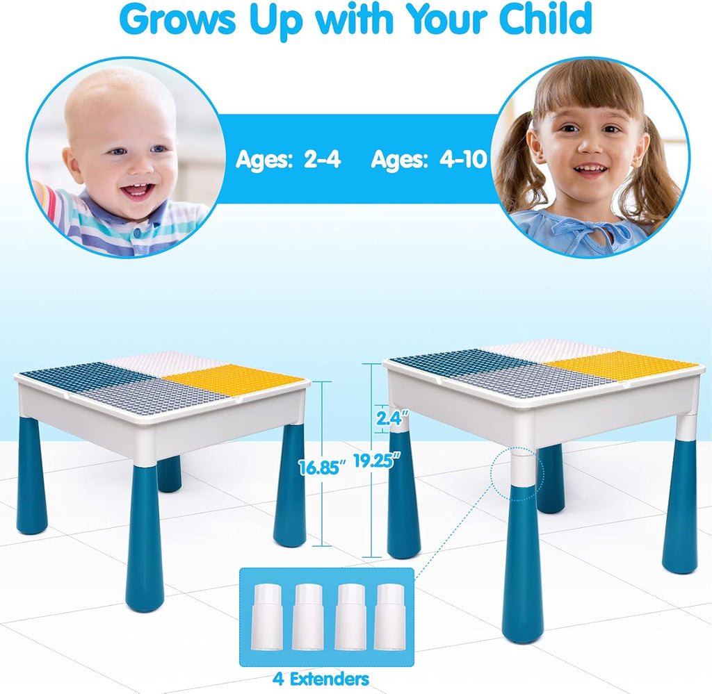 Kids Activity Table and Chair Set with 152Pcs Marble Run Building Blocks Water Table Sand Table STEM Toys H56188