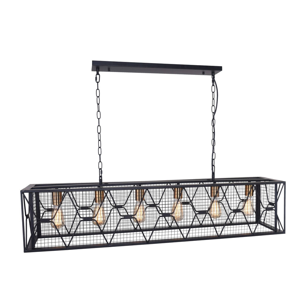 Black 5-Light Rectangular Cage Linear Kitchen Island Light I46484