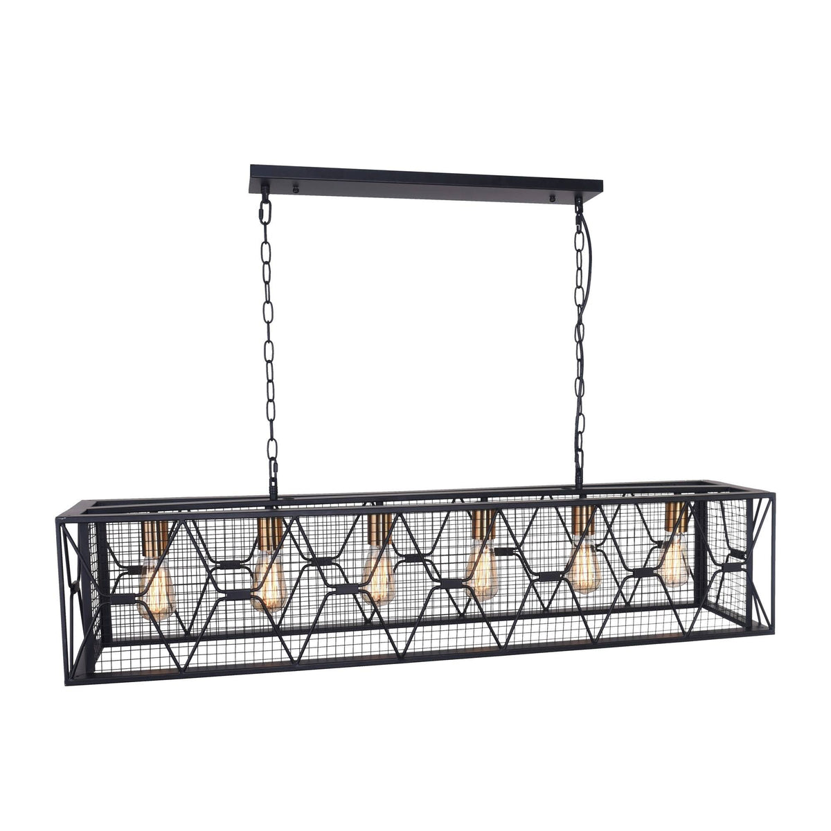 Black 5-Light Rectangular Cage Linear Kitchen Island Light I46484