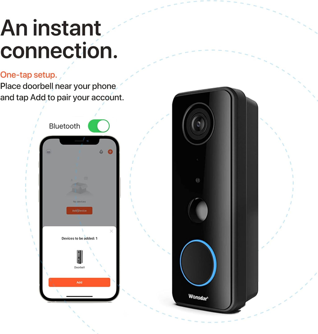 Black Wireless Video Doorbell Camera with Chime, 1080P, IP66 Waterproof G249
