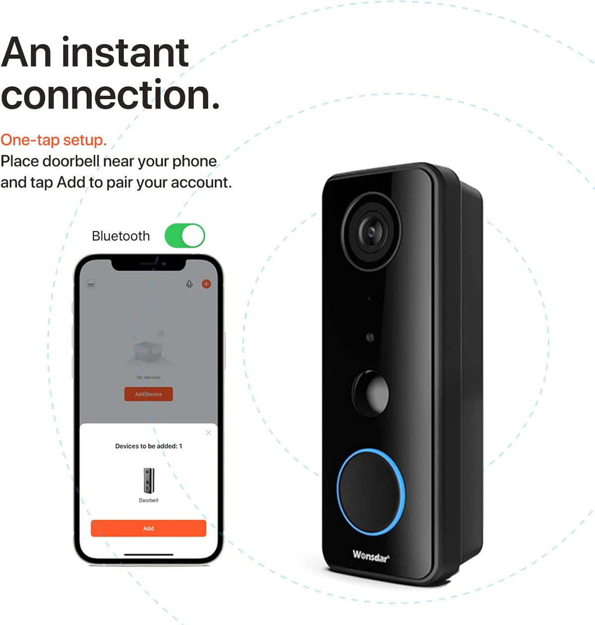 Black Wireless Video Doorbell Camera with Chime, 1080P, IP66 Waterproof G249