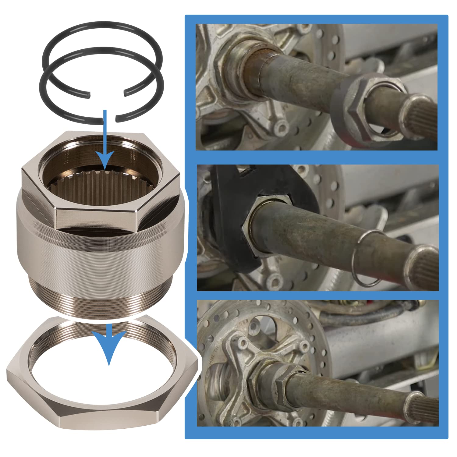 Rear Axle Lock nut Assembly with Jam Sleeve nut and Clips Pack of 2 O9981