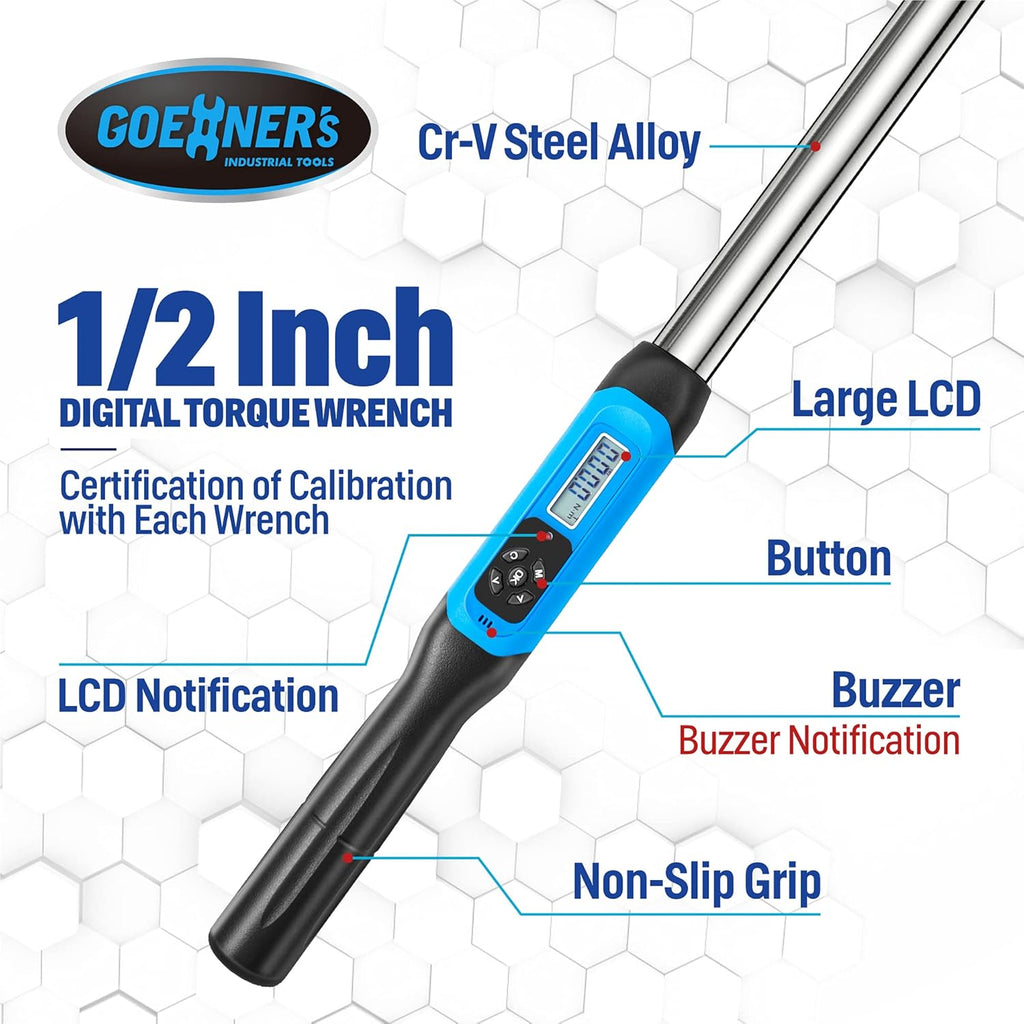 1/2" Drive Digital Torque Wrench, 12.5-250 ft.-lb./17-340 N.m., Electronic Torque Wrench S746229