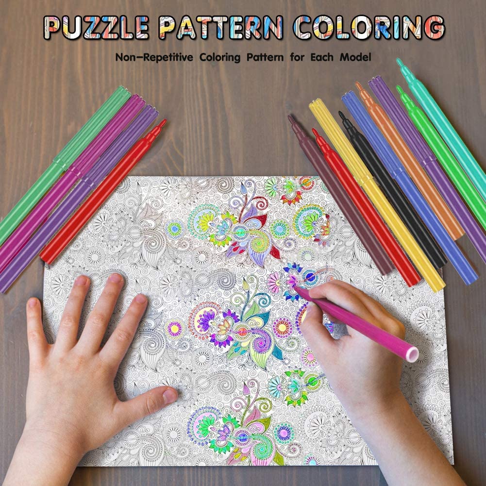 3D Coloring Puzzle Set with 24 Pen Arts and Crafts Kit E543731