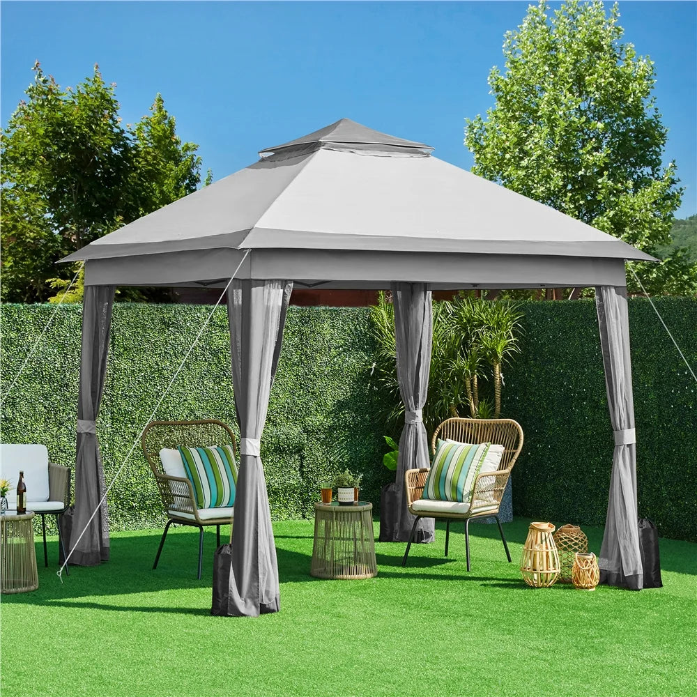 11x11 FT Pop-Up Gazebo with 4 Mesh Sidewalls, Light Gray I53630