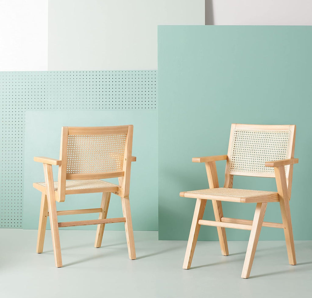 White/Natural French Cane Arm Chair (Set of 2) D439