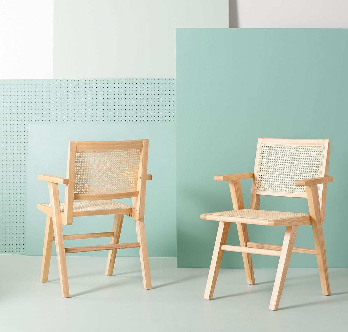White/Natural French Cane Arm Chair (Set of 2) D439
