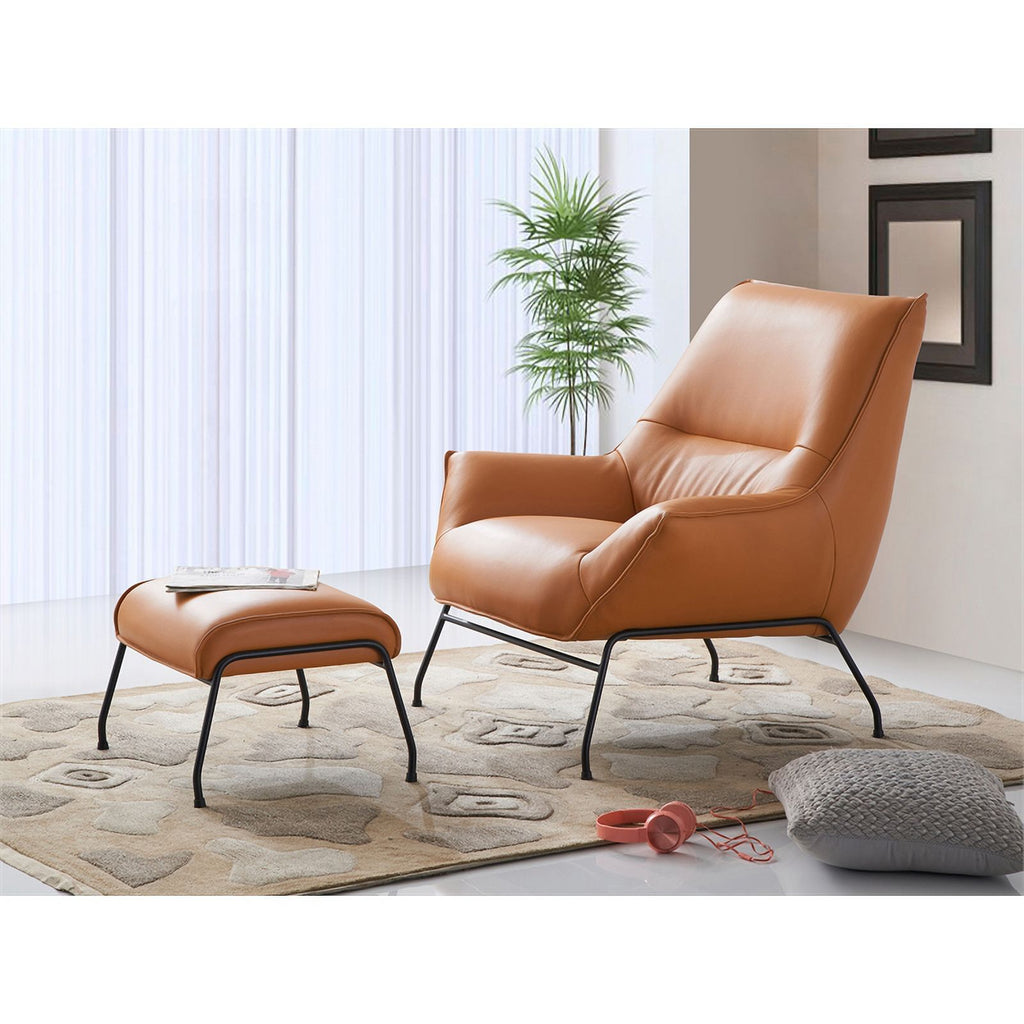Tan Upholstered Leather Accent Chair and Ottoman C4425