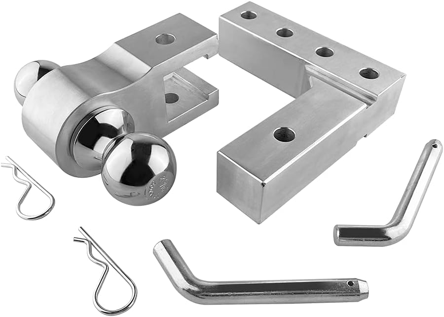 Adjustable Trailer Hitch, Aluminum Dual Ball Mount 6" Drop/Rise, 5,000 LBS Capacity E636