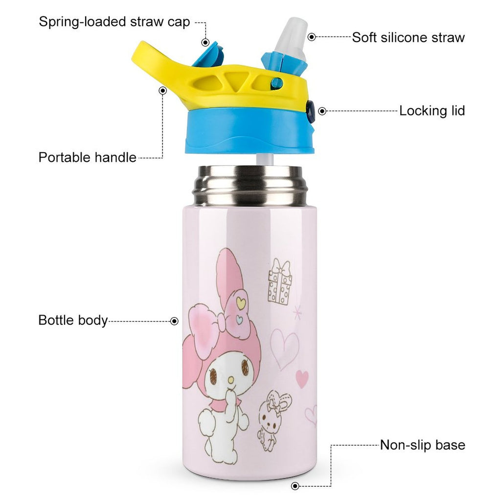Pink Stainless Steel Children's Water Bottle With Straw O346