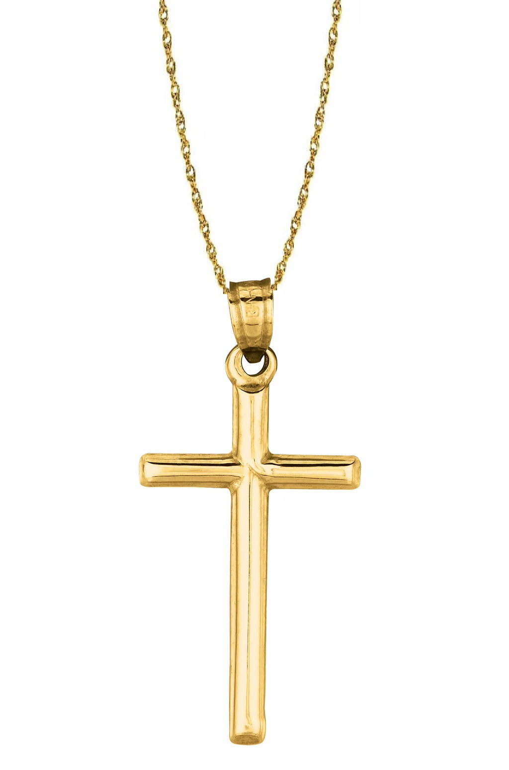 14K Yellow Gold Tubular Cross Pendant Necklace (18 inches) A985