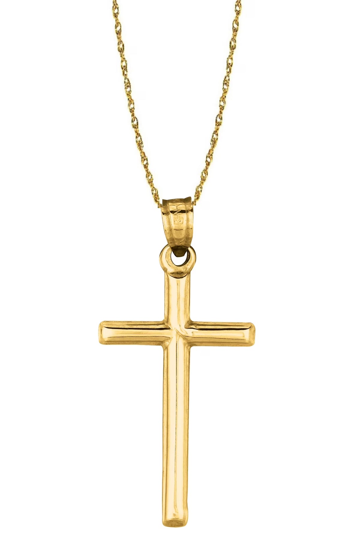 14K Yellow Gold Tubular Cross Pendant Necklace (18 inches) A985