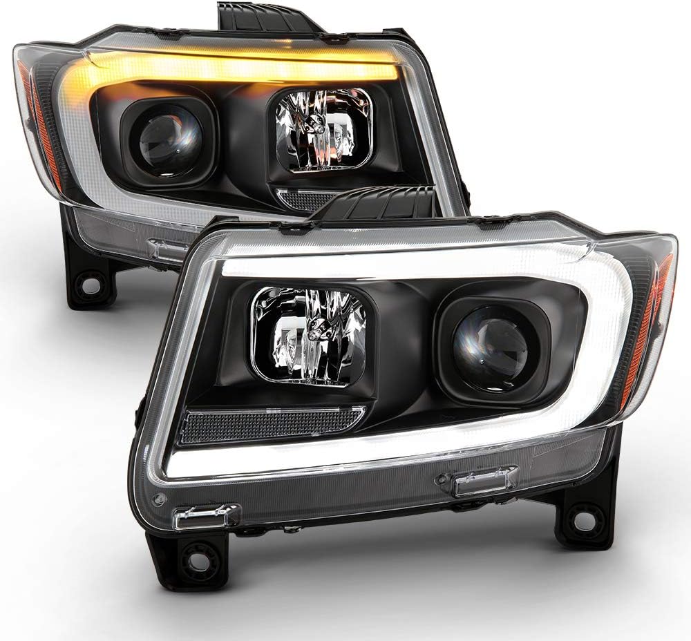Black Switchback LED DRL Sequential Signal Projector Headlights Headlamps Set M353
