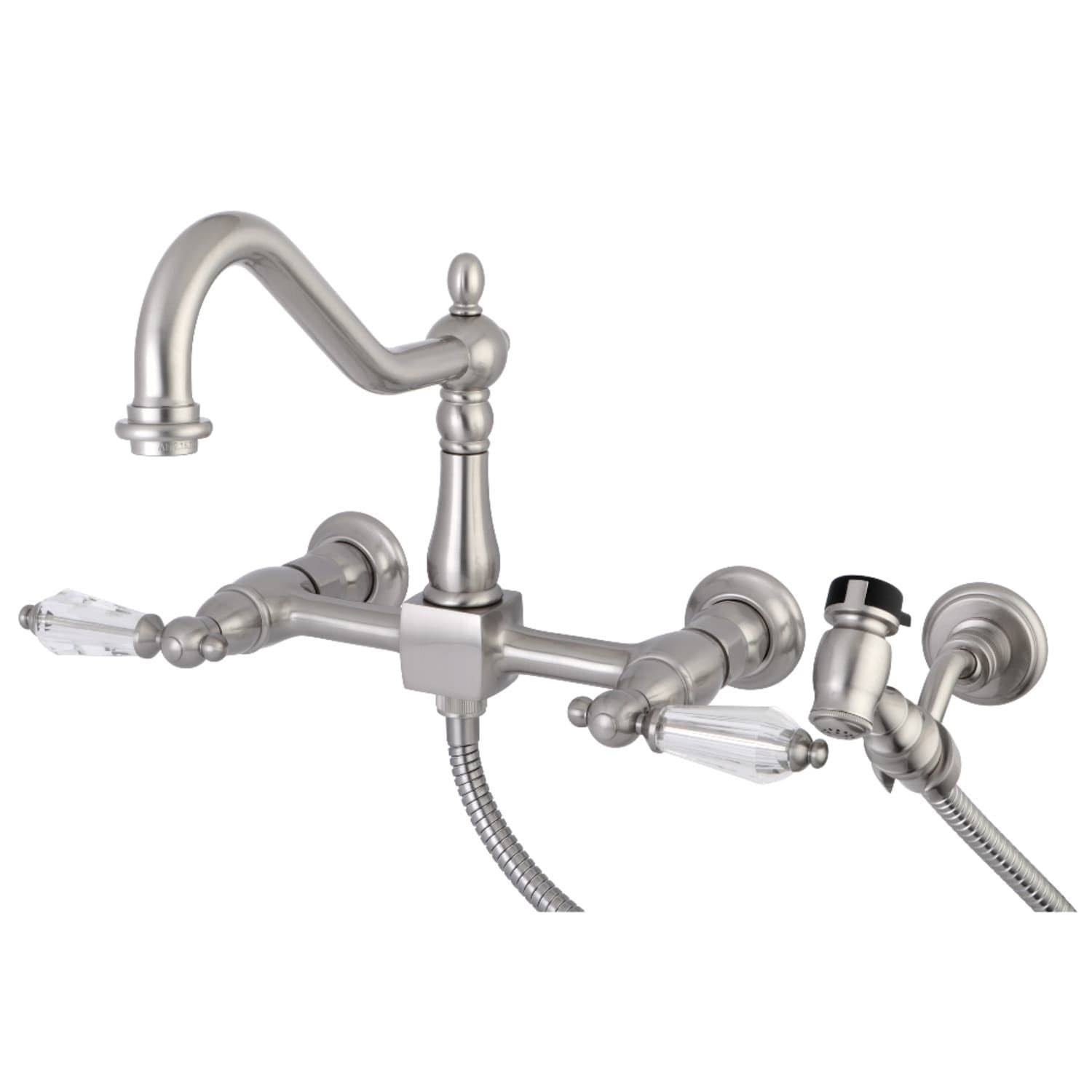 Polished Chrome Wall Mount Bridge Kitchen Faucet with Brass Sprayer U1559