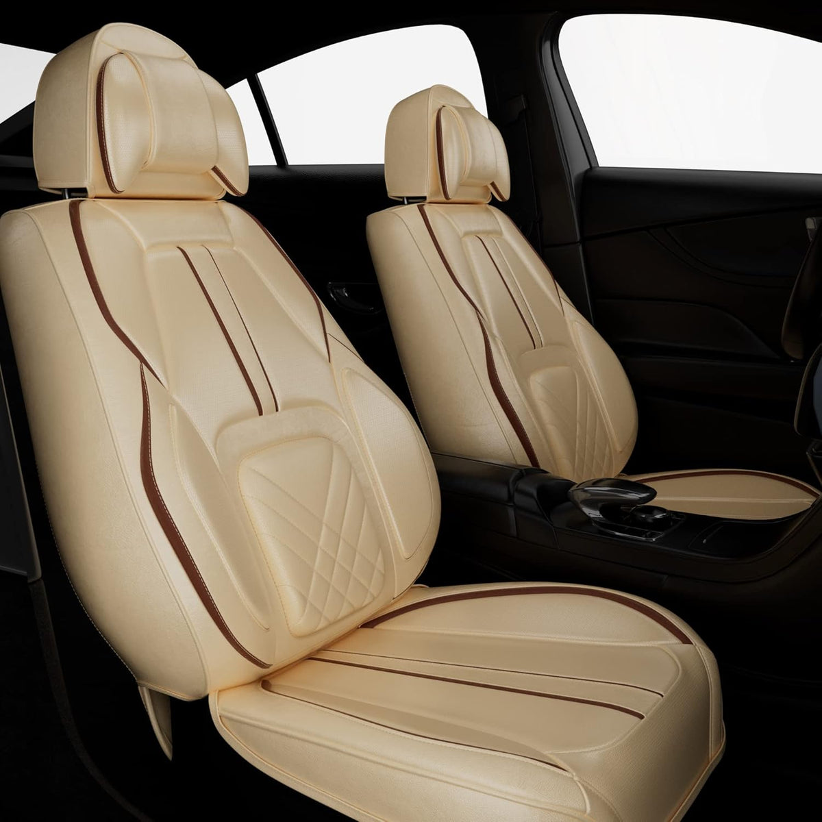 5PCS Water Proof Nappa Leather Car Seat Covers (Full Set, Black&White) U7406