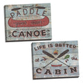 Red and Blue Canoe and Lake Cabin Decor; 2 Stretched Canvases P7581
