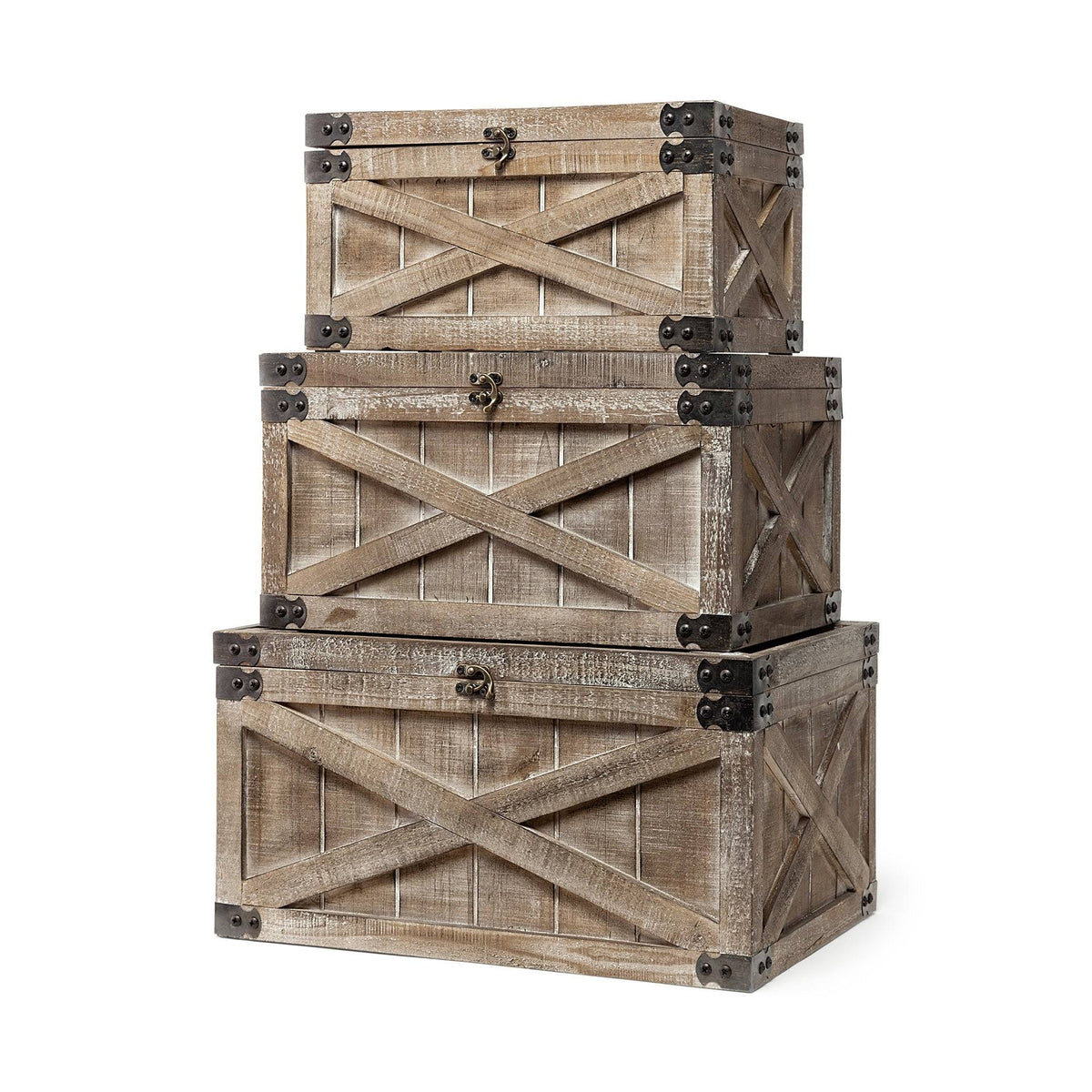 Set of Three Brown Wooden Decorative Boxes K2743