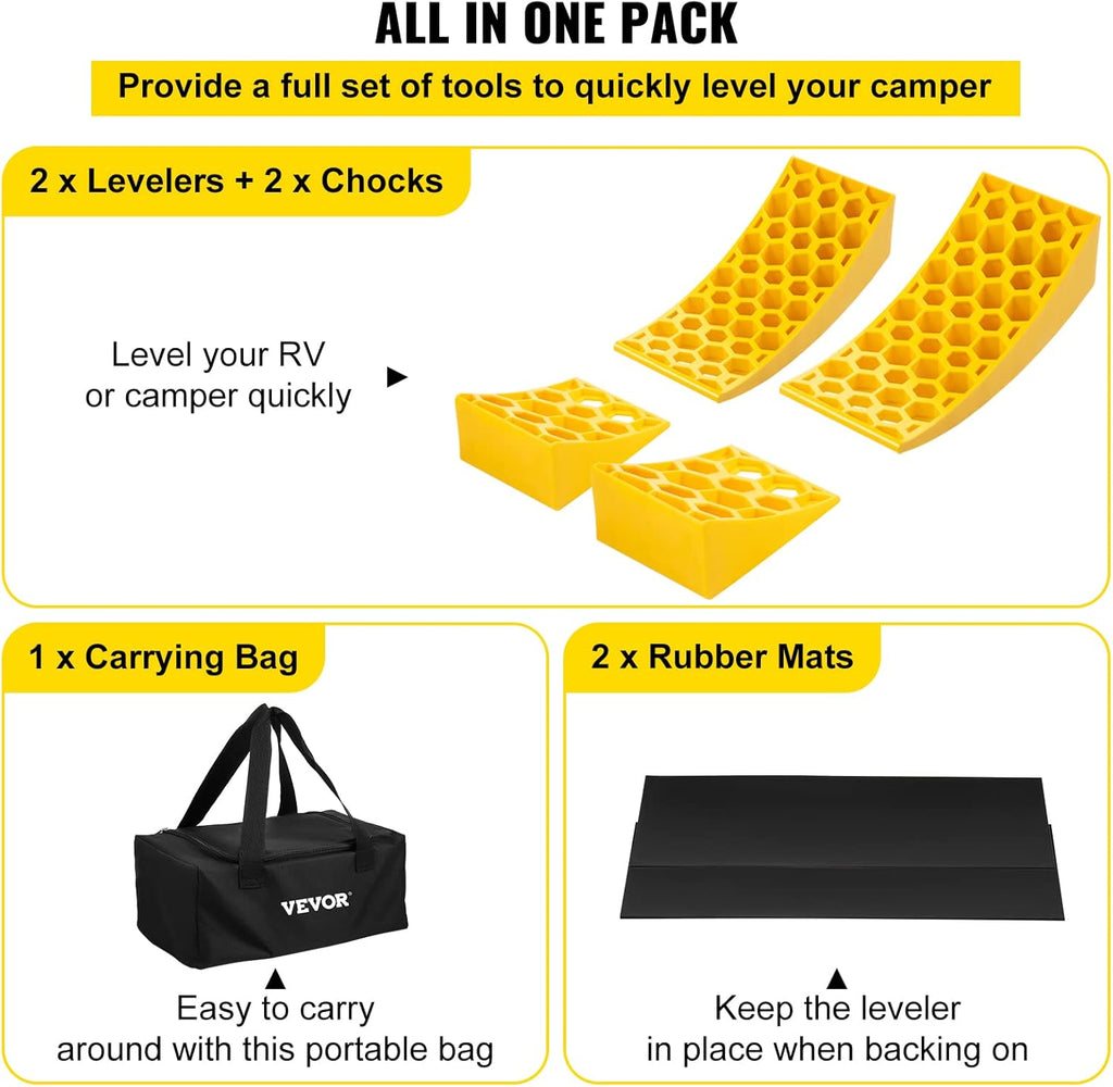 Camper Leveler 2 Pack HDPE Curved Levelers with Chocks and Rubber Grip Mats J36381