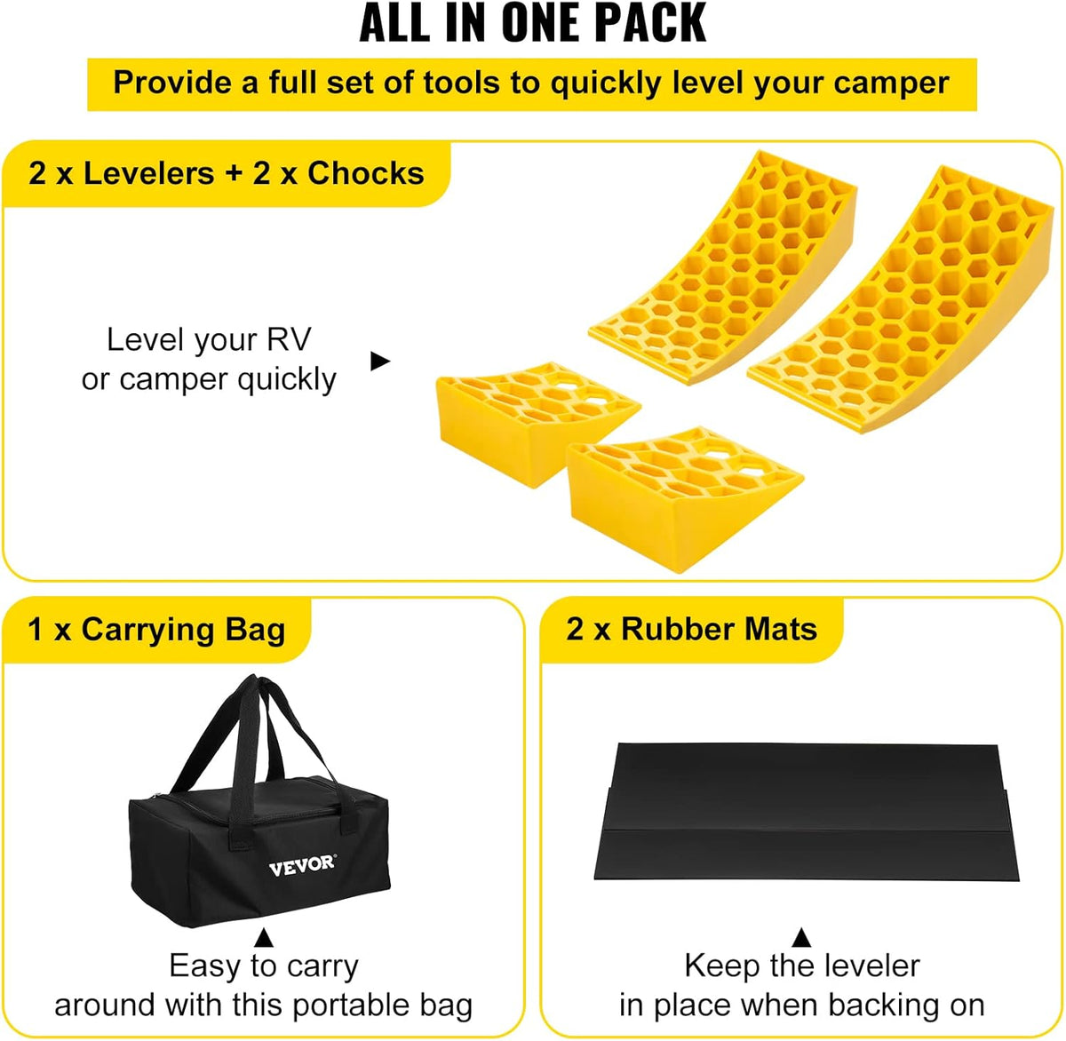 Camper Leveler 2 Pack HDPE Curved Levelers with Chocks and Rubber Grip Mats J36381