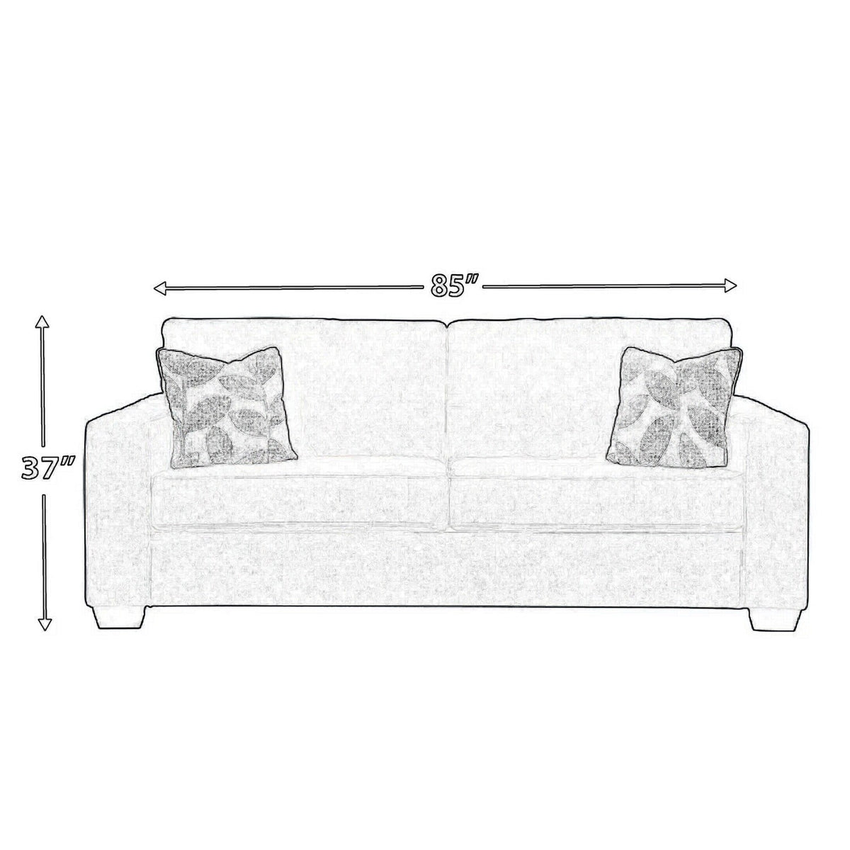Dark Gray Chenille Sofa with 2 Floral Print Throw Pillows C200046