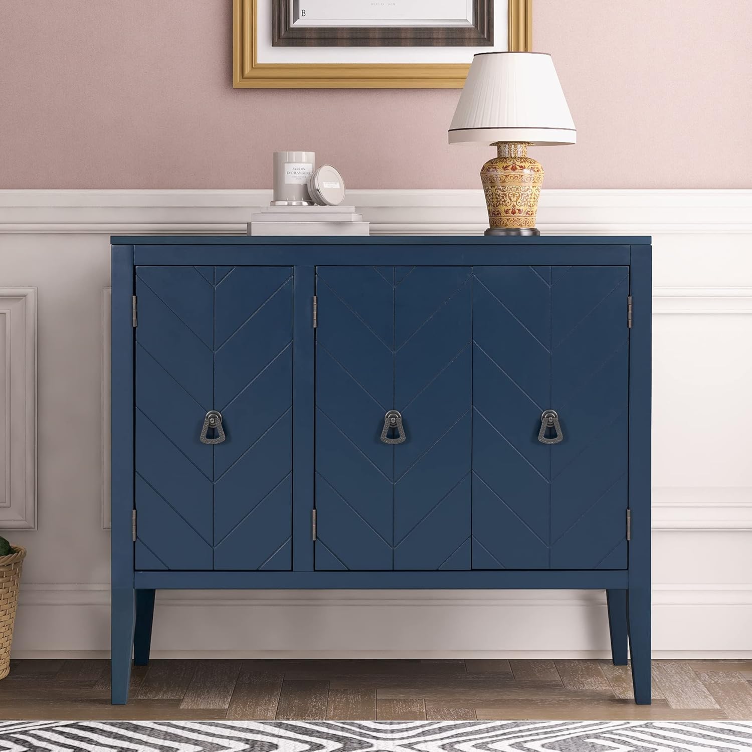 Antique Gray Wooden Accent Storage Cabinet with Adjustable Shelf M4495