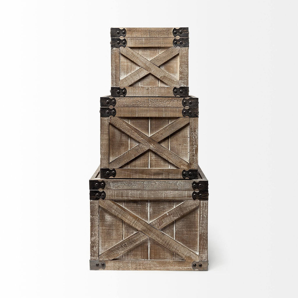 Set of Three Brown Wooden Decorative Boxes K2743