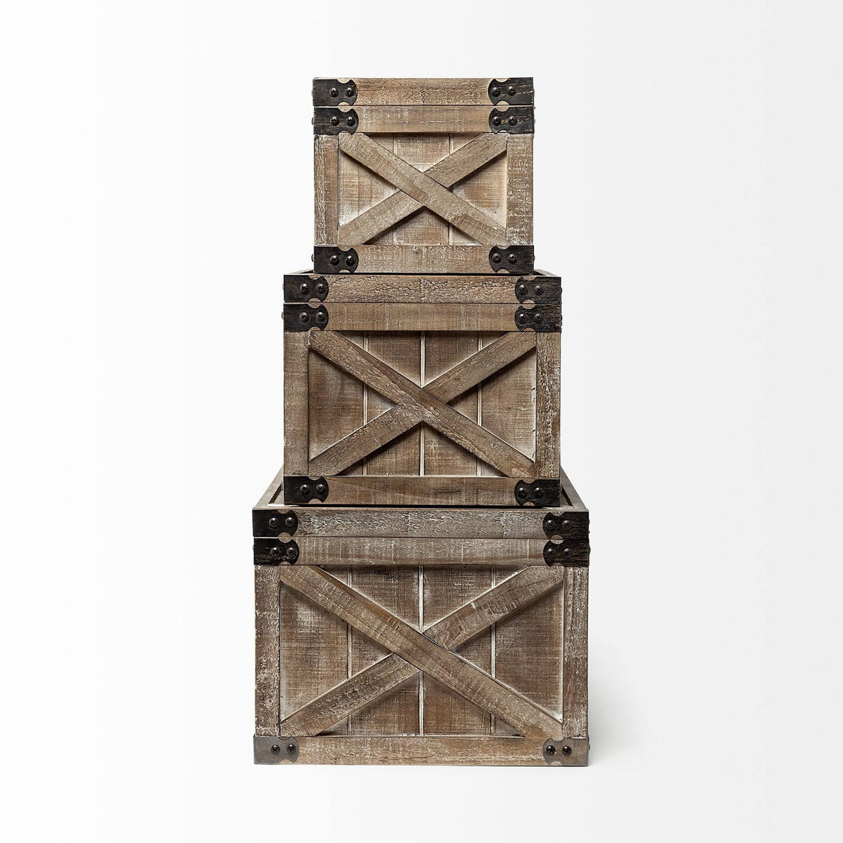 Set of Three Brown Wooden Decorative Boxes K2743