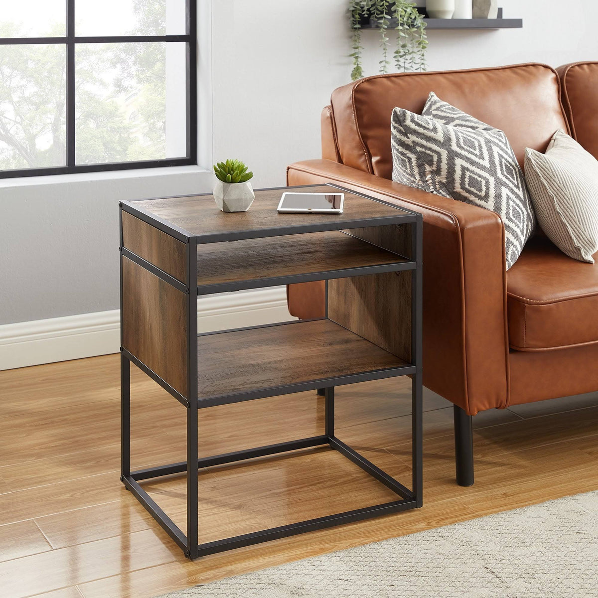 Dark Walnut Open-Shelf Side Table D72396