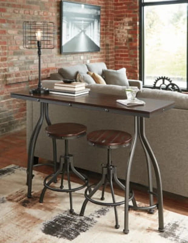 Rustic Brown Counter Height Dining Table and Bar Stools Set of 3 D220