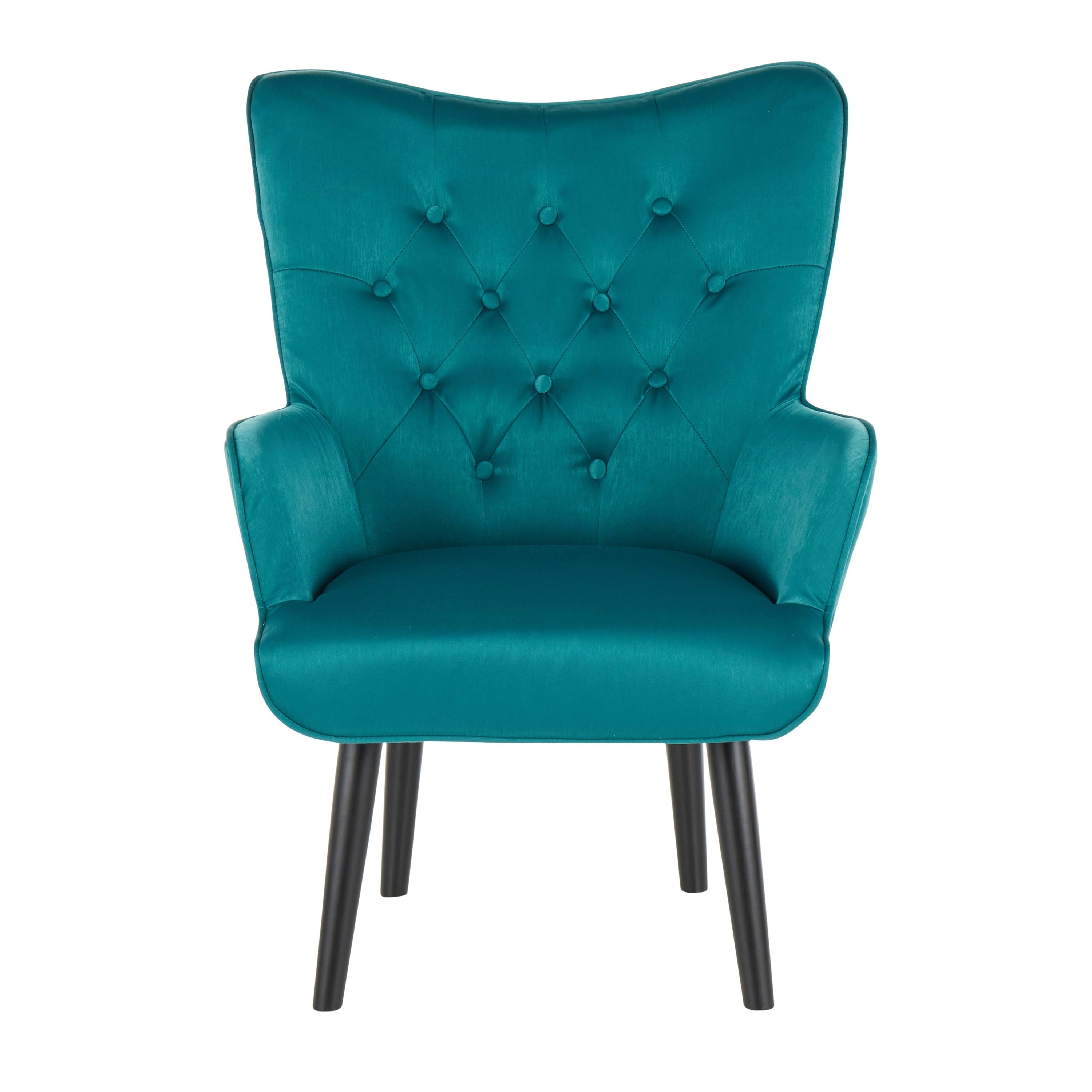 Green Satin Accent Chair with Wooden Legs J527