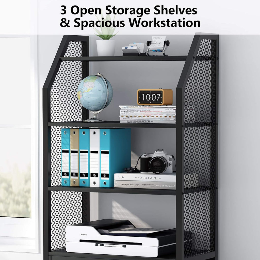 Black 2 Drawer File Cabinet with Bookshelf Z407