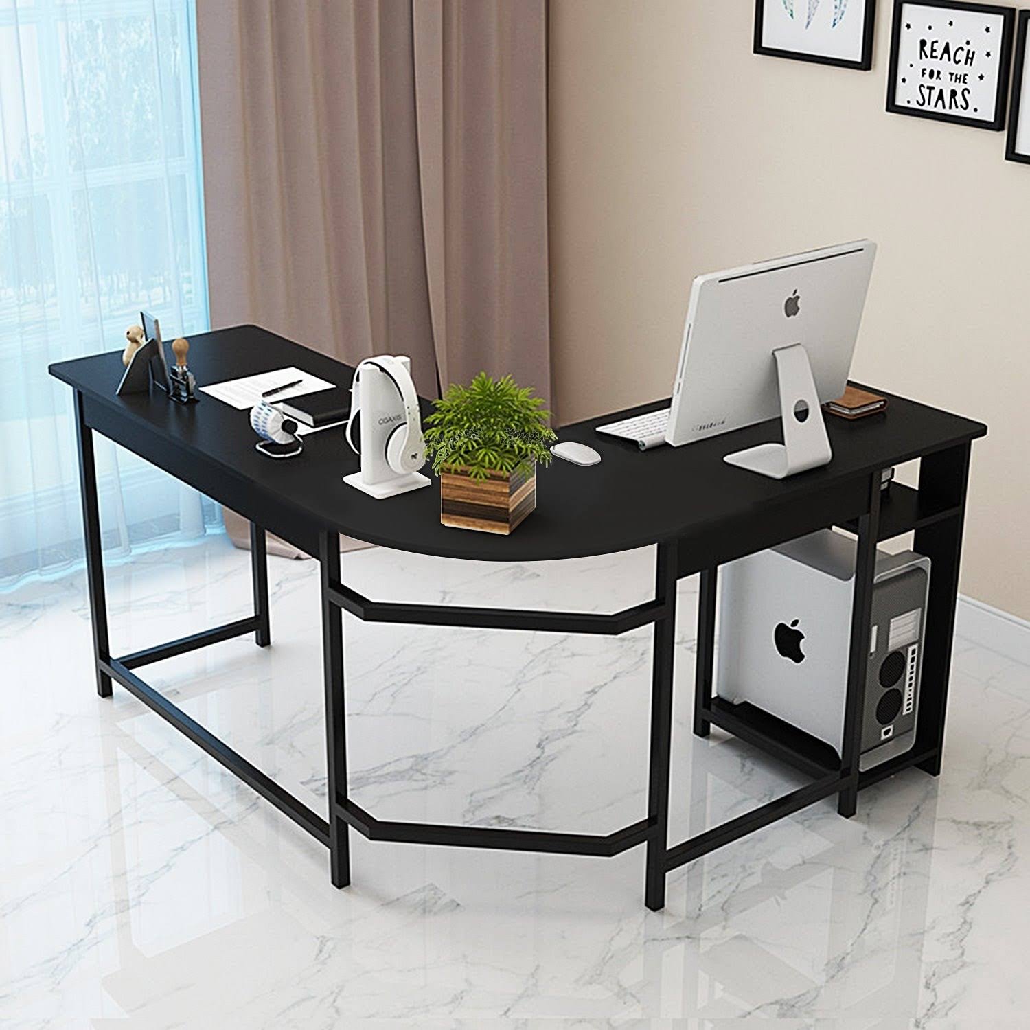 L Shaped Office Desk Computer Desk Table Corner Set Black I77429