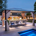 10'x12' Hardtop Gazebo Pergola with Netting and Curtains J508833