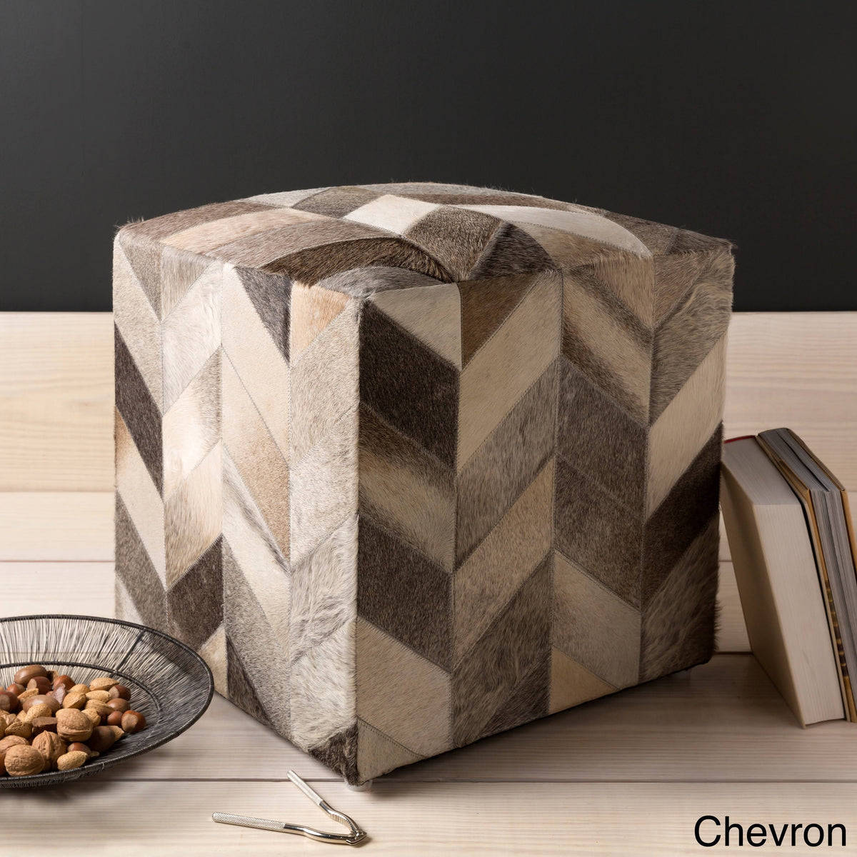 Leather Cowhide Cube Pouf Ottoman F4901