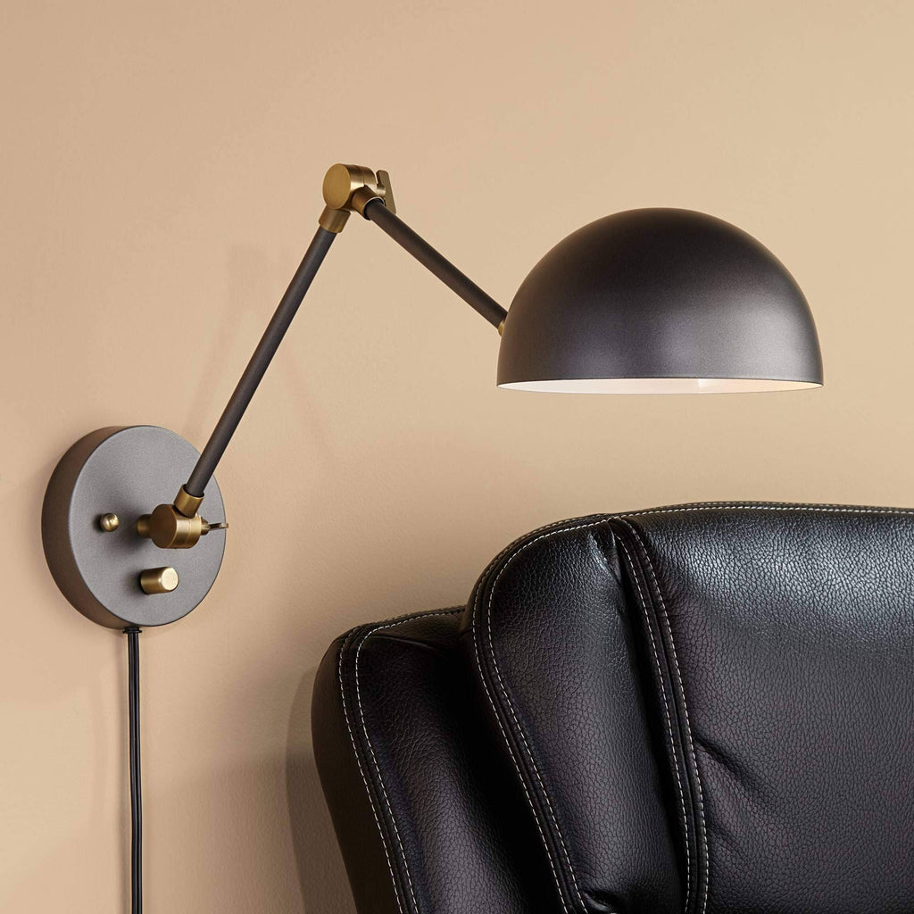 Industrial Swing Arm Wall Lamp Gunmetal Brass Plug-In Light Fixture Adjustable N868405