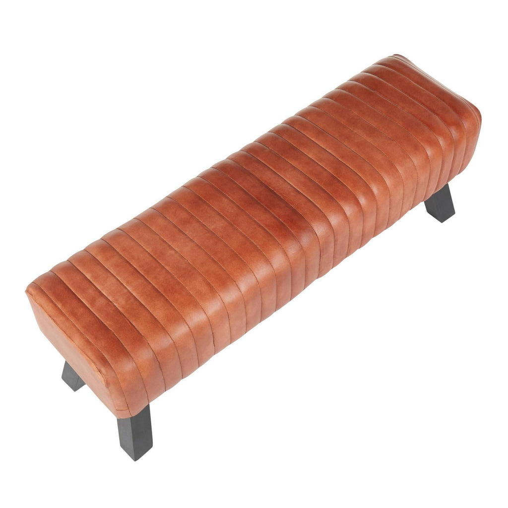Industrial Bench in Black Wood and Brown Leather U926